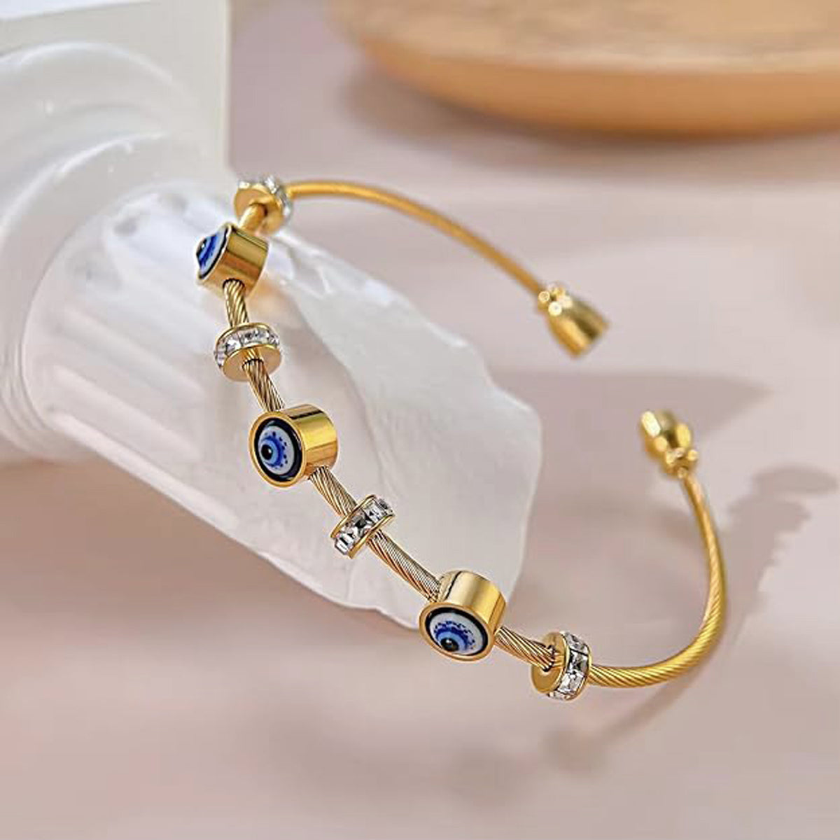 Stainless Steel Gold Plated Evil Eye Anti-Tarnish Bracelet For Women