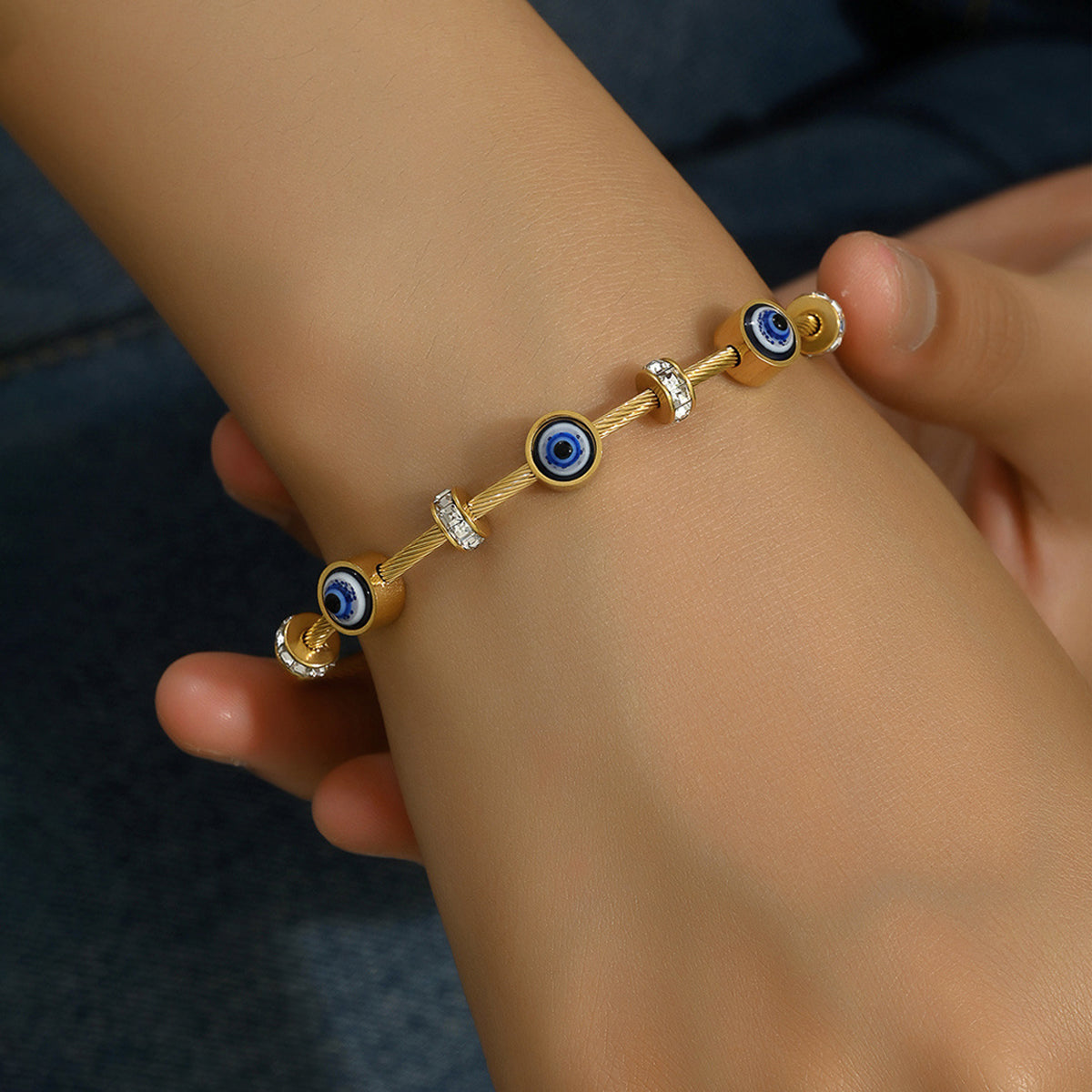 Stainless Steel Gold Plated Evil Eye Anti-Tarnish Bracelet For Women