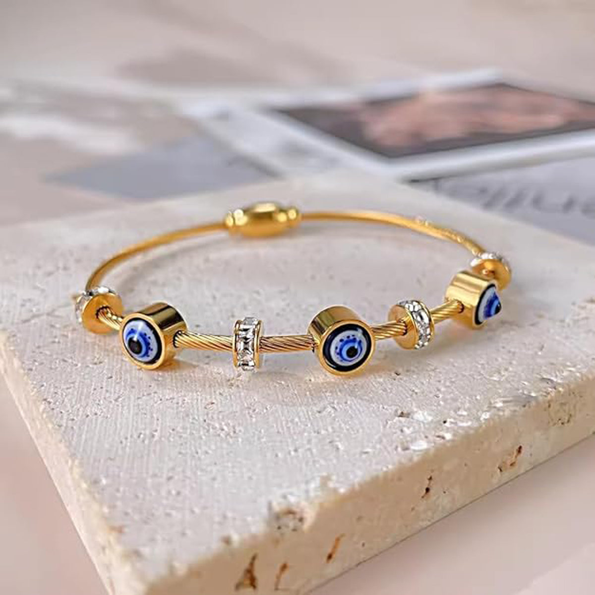 Stainless Steel Gold Plated Evil Eye Anti-Tarnish Bracelet For Women