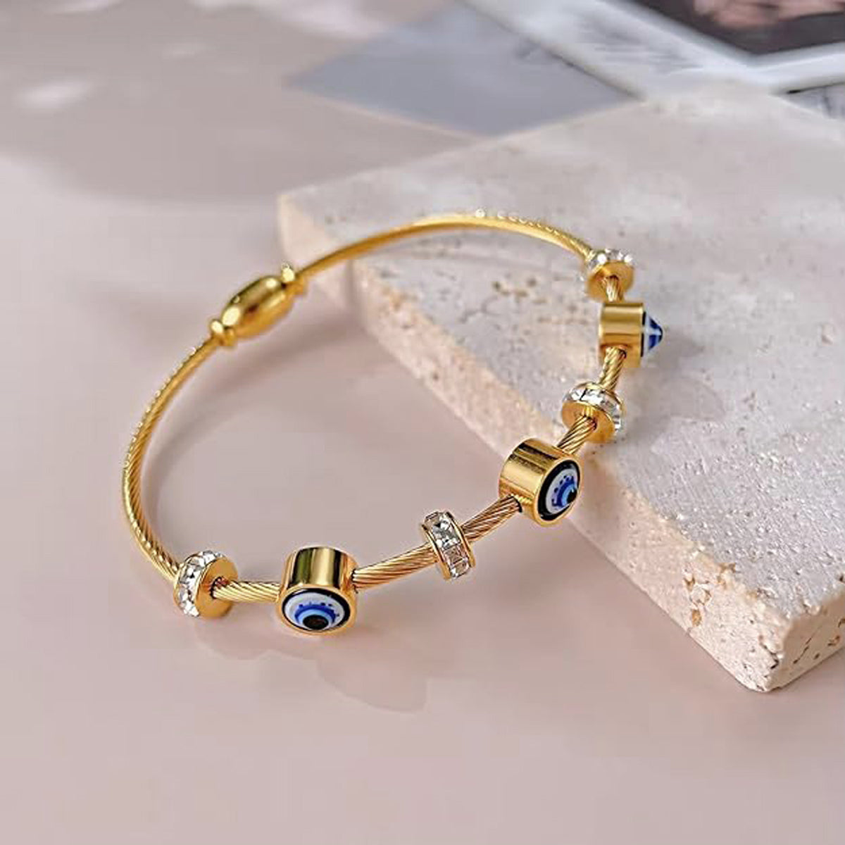 Stainless Steel Gold Plated Evil Eye Anti-Tarnish Bracelet For Women