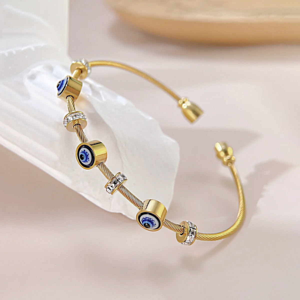 Stainless Steel Gold Plated Evil Eye Anti-Tarnish Bracelet For Women