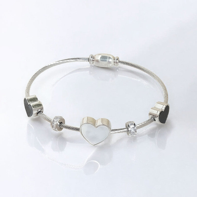 Stainless Steel Silver AD Studded Heart themed Anti-Tarnish Bracelet