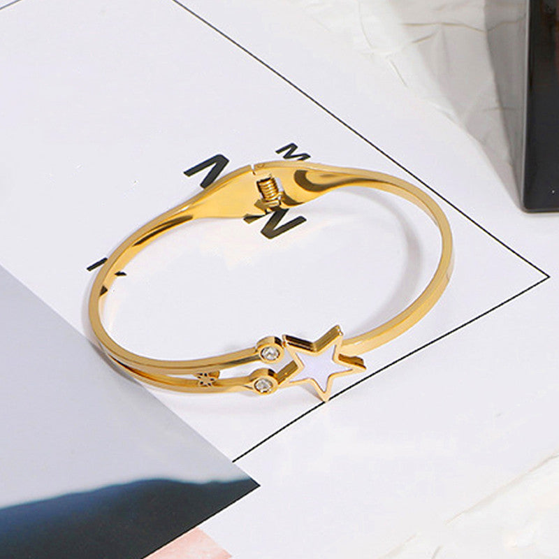 Gold Plated Stainless Steel Star Themed Anti Tarnish Bangle Style Bracelet