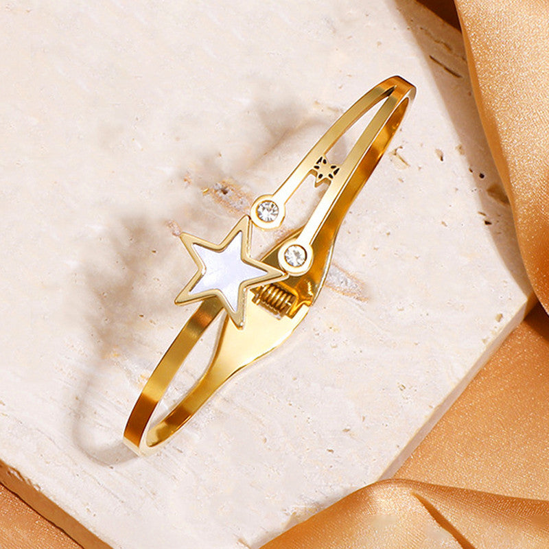 Gold Plated Stainless Steel Star Themed Anti Tarnish Bangle Style Bracelet
