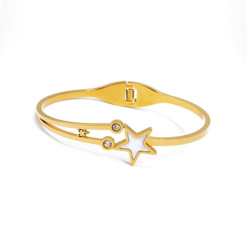Gold Plated Stainless Steel Star Themed Anti Tarnish Bangle Style Bracelet