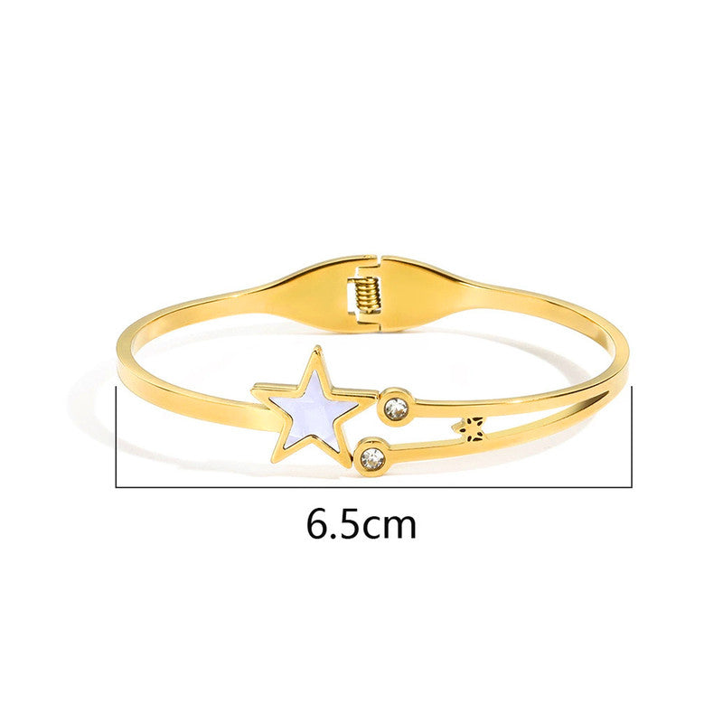 Gold Plated Stainless Steel Star Themed Anti Tarnish Bangle Style Bracelet