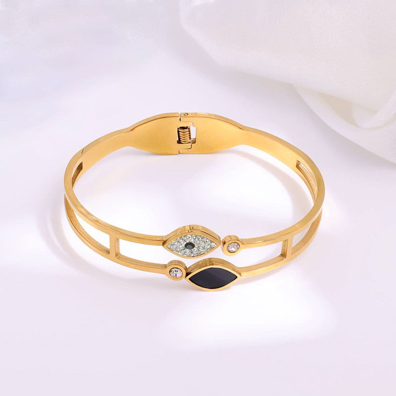Gold Plated Stainless Steel Evil Eye Themed Anti Tarnish Bangle Style Bracelet