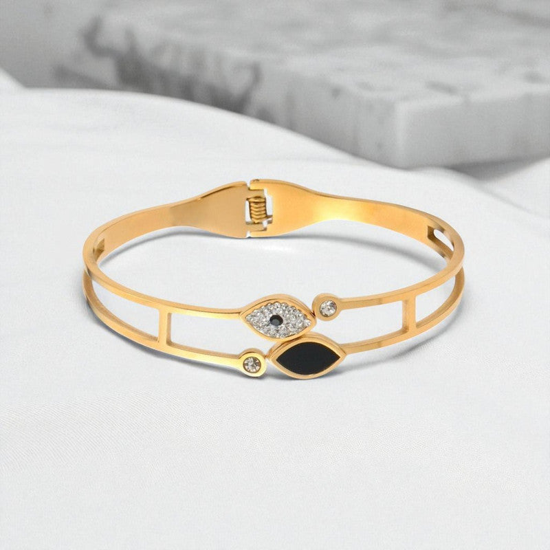 Gold Plated Stainless Steel Evil Eye Themed Anti Tarnish Bangle Style Bracelet