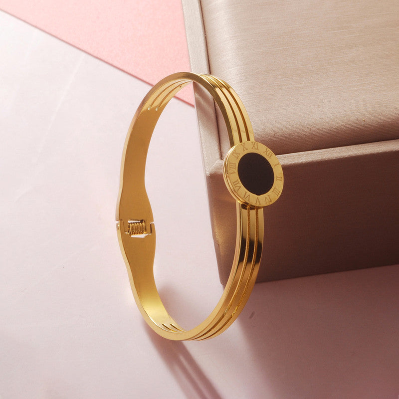 Gold Plated Stainless Steel Roman Numerals Anti Tarnish Geometric Bracelet