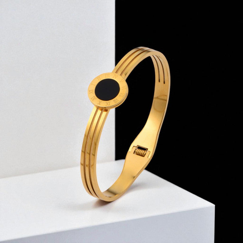 Gold Plated Stainless Steel Roman Numerals Anti Tarnish Geometric Bracelet