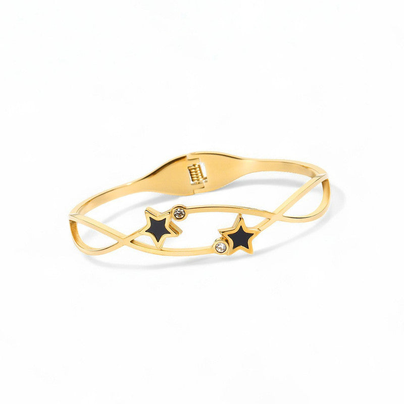 Gold Plated Stainless Steel Star Themed Anti Tarnish Bangle Style Bracelet