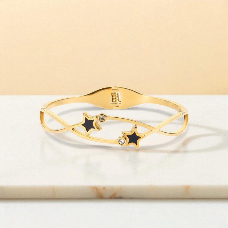 Gold Plated Stainless Steel Star Themed Anti Tarnish Bangle Style Bracelet
