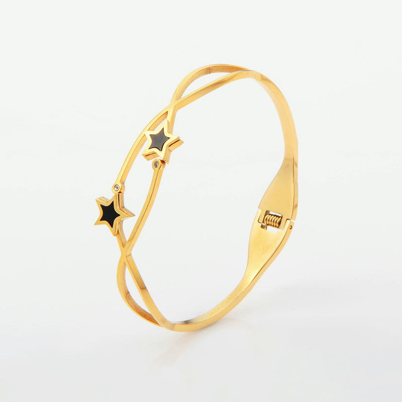 Gold Plated Stainless Steel Star Themed Anti Tarnish Bangle Style Bracelet