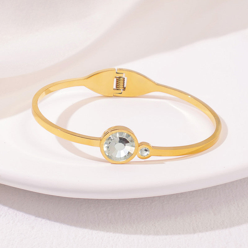 Gold Plated Stainless Steel Stone Embedded Anti Tarnish Bangle Style Bracelet