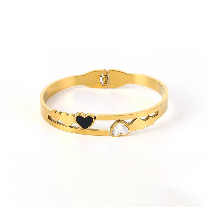 Gold Plated Stainless Steel Heart Themed Anti Tarnish Bangle Style Bracelet