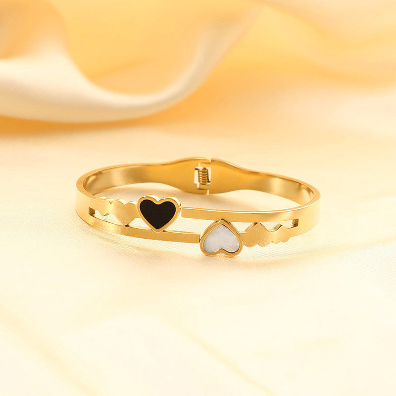 Gold Plated Stainless Steel Heart Themed Anti Tarnish Bangle Style Bracelet