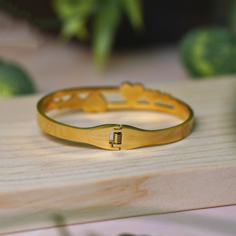 Gold Plated Stainless Steel Heart Themed Anti Tarnish Bangle Style Bracelet