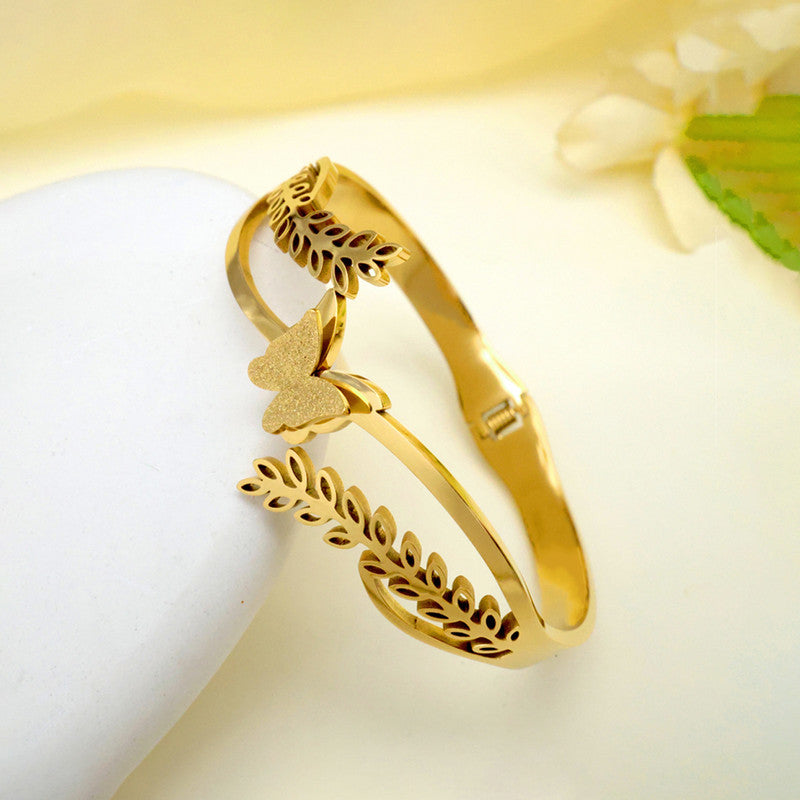 Gold Plated Stainless Steel Butterfly Themed Anti Tarnish Bangle Style Bracelet