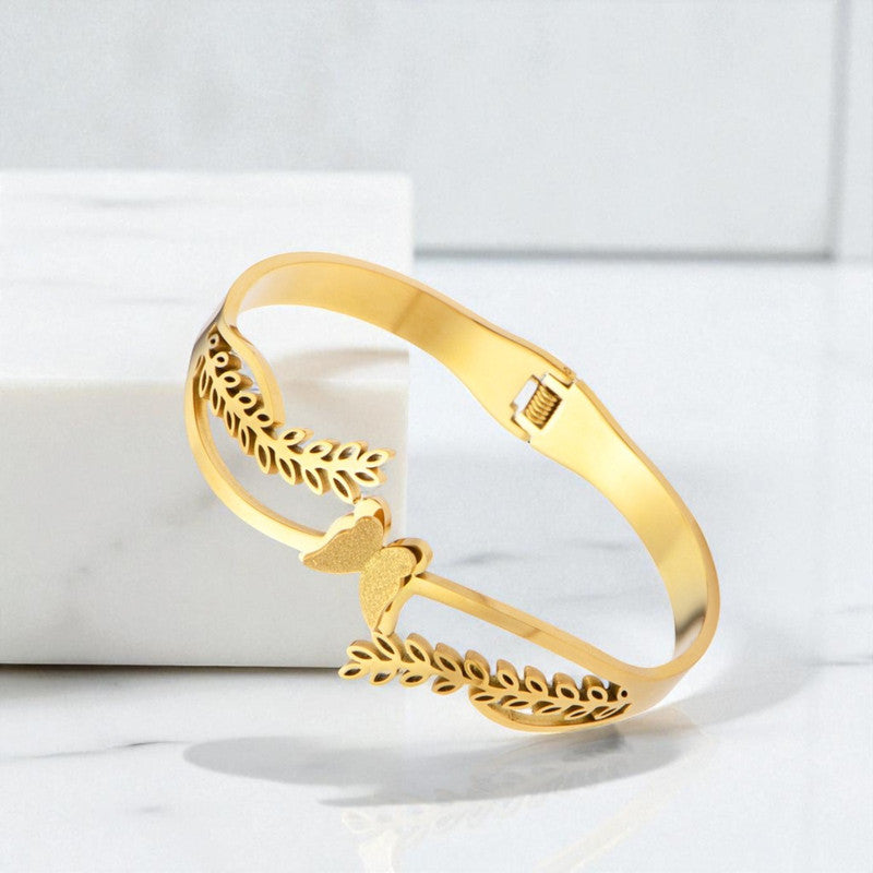 Gold Plated Stainless Steel Butterfly Themed Anti Tarnish Bangle Style Bracelet