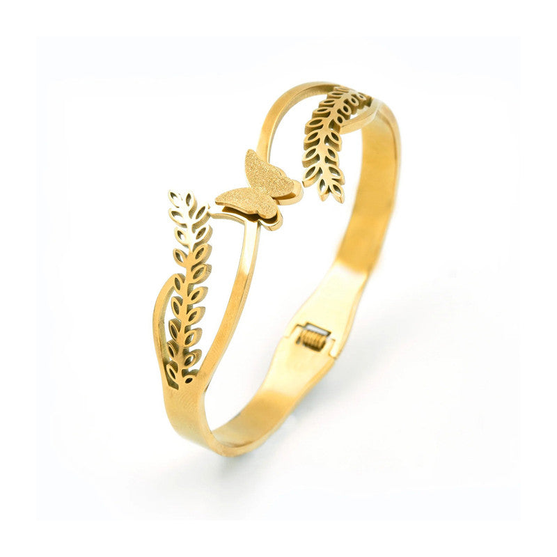 Gold Plated Stainless Steel Butterfly Themed Anti Tarnish Bangle Style Bracelet
