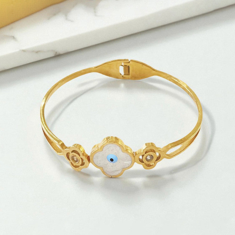 Gold Plated Stainless Steel Evil Eye Themed Anti Tarnish Bangle Style Bracelet