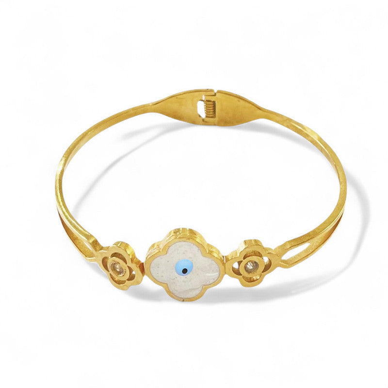 Gold Plated Stainless Steel Evil Eye Themed Anti Tarnish Bangle Style Bracelet