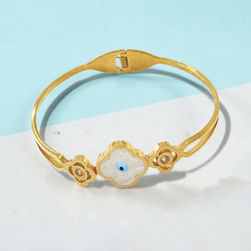 Gold Plated Stainless Steel Evil Eye Themed Anti Tarnish Bangle Style Bracelet