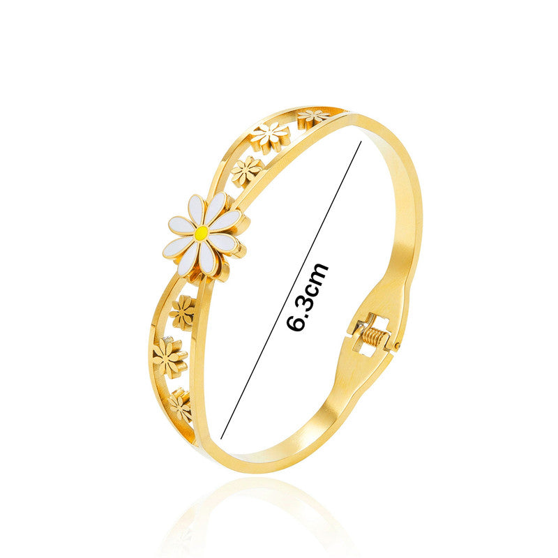 Gold Plated Stainless Steel Floral Themed Anti Tarnish Bangle Style Bracelet
