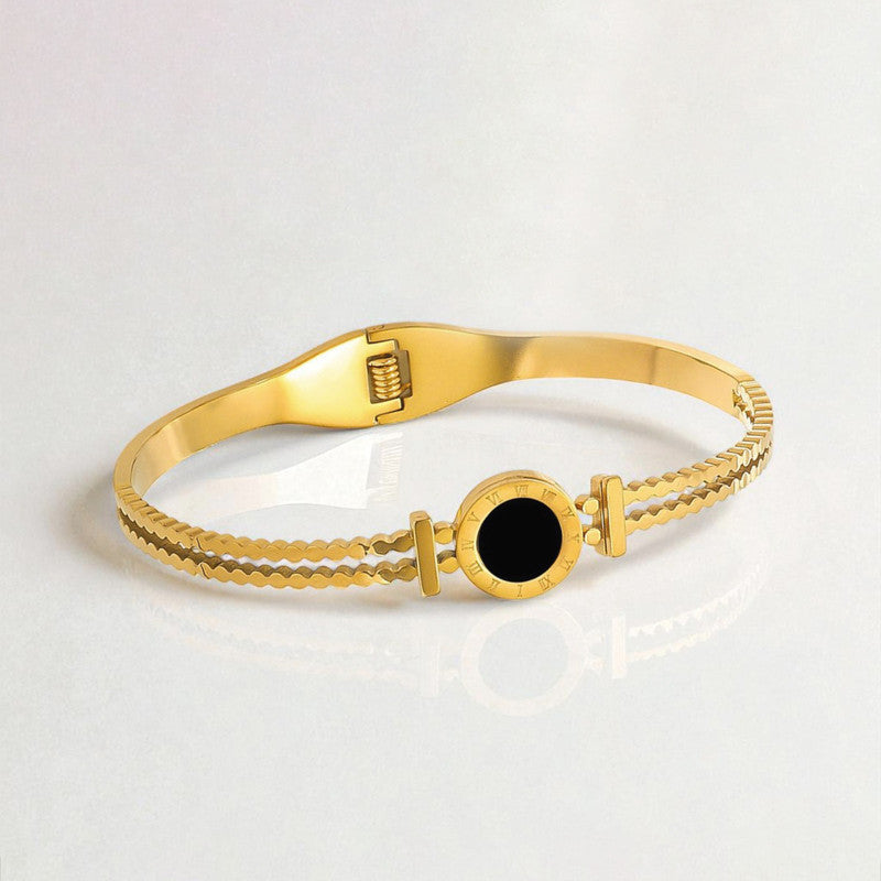 Gold Plated Stainless Steel Roman Numerals Anti Tarnish Geometric Bracelet