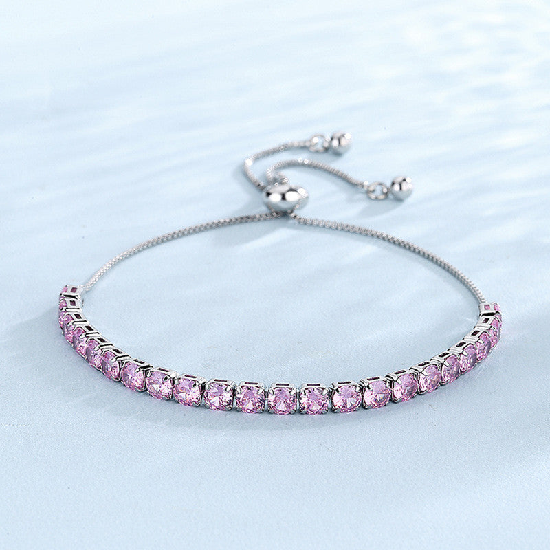 Silver Plated Round Cut Cubic Zirconia Pink Matrix Anti Tarnish Tennis Bracelet