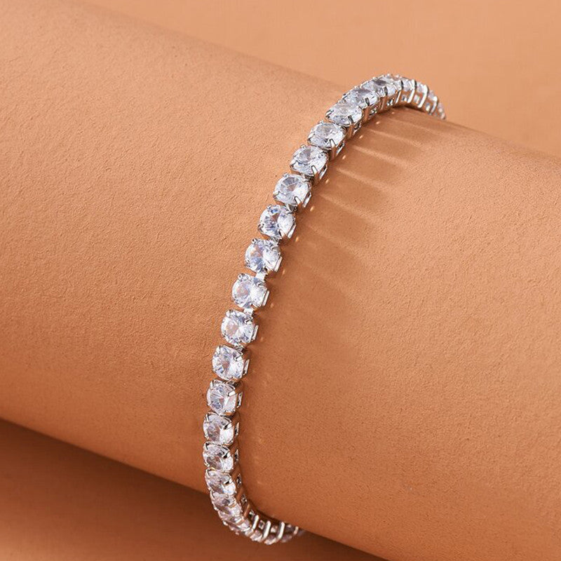 Silver Plated Round Cut Cubic Zirconia White Matrix Anti Tarnish Tennis Bracelet