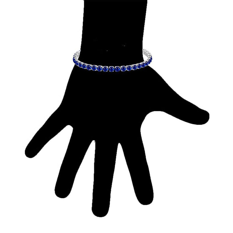 Silver Plated Round Cut Cubic Zirconia Blue Matrix Anti Tarnish Tennis Bracelet