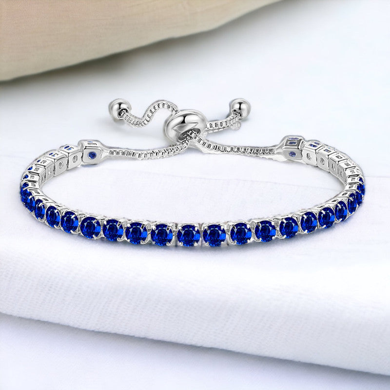 Silver Plated Round Cut Cubic Zirconia Blue Matrix Anti Tarnish Tennis Bracelet