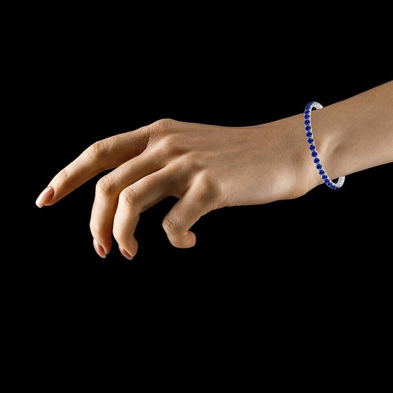 Silver Plated Round Cut Cubic Zirconia Blue Matrix Anti Tarnish Tennis Bracelet