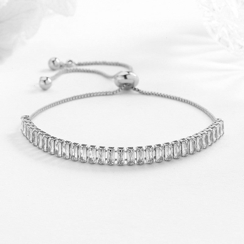 Silver Plated Rectangular Cut Cubic Zirconia White Matrix Anti Tarnish Tennis Bracelet