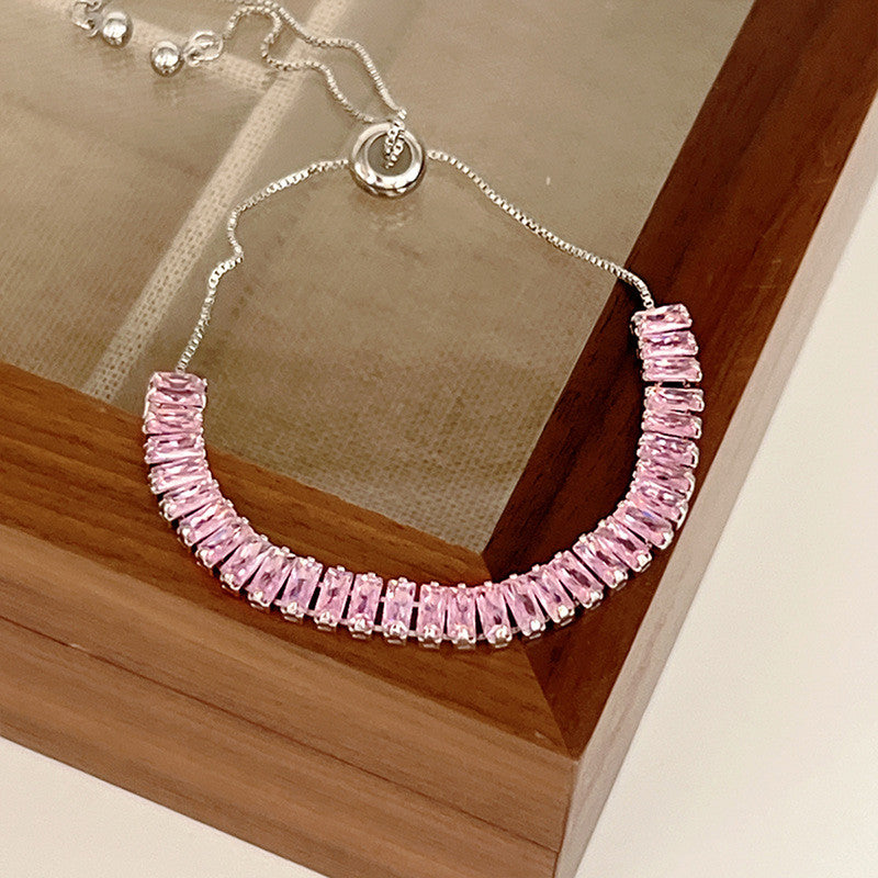 Silver Plated Rectangular Cut Cubic Zirconia Pink.. Matrix Anti Tarnish Tennis Bracelet