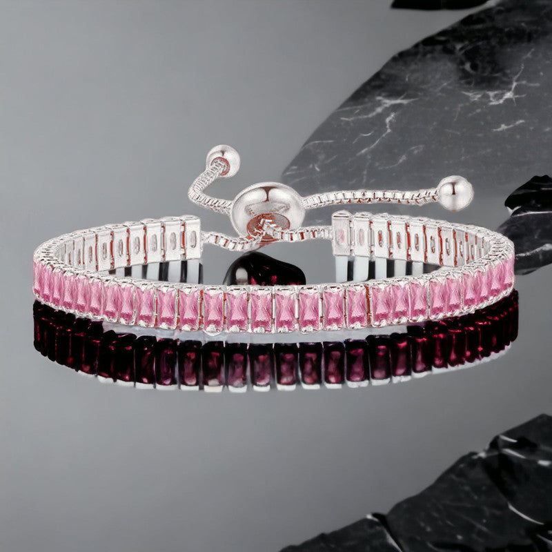 Silver Plated Rectangular Cut Cubic Zirconia Pink.. Matrix Anti Tarnish Tennis Bracelet