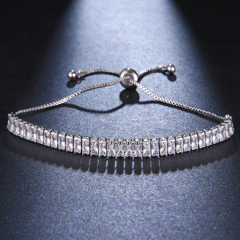 Silver Plated Rectangular Cut Cubic Zirconia White Matrix Anti Tarnish Tennis Bracelet
