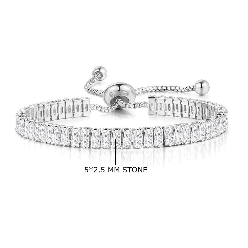 Silver Plated Rectangular Cut Cubic Zirconia White Matrix Anti Tarnish Tennis Bracelet