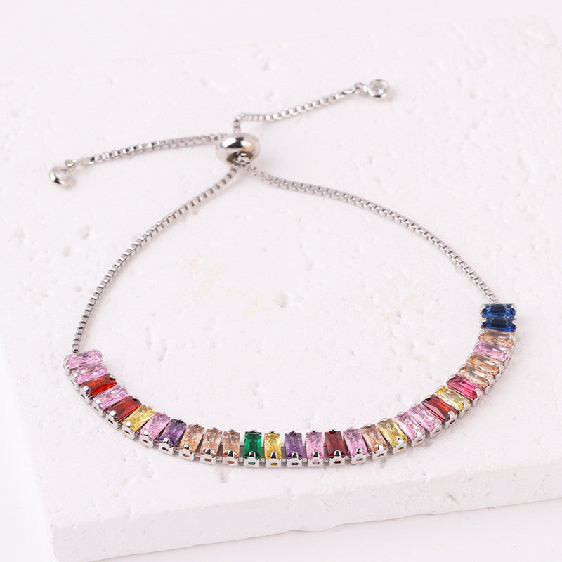 Silver Plated Rectangular Cut Cubic Zirconia Multicolor Matrix Anti Tarnish Tennis Bracelet