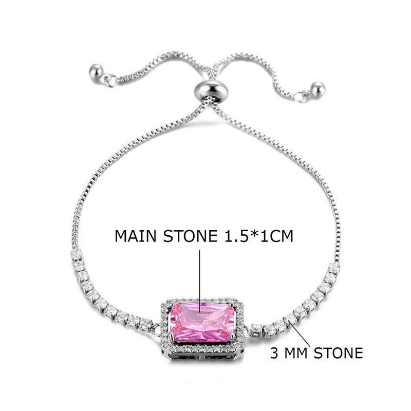 Silver Plated Rectangular Crystal Studded Matrix Anti Tarnish Tennis Bracelet