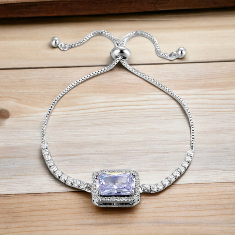 Silver Plated Rectangular Crystal Studded Matrix Anti Tarnish Tennis Bracelet