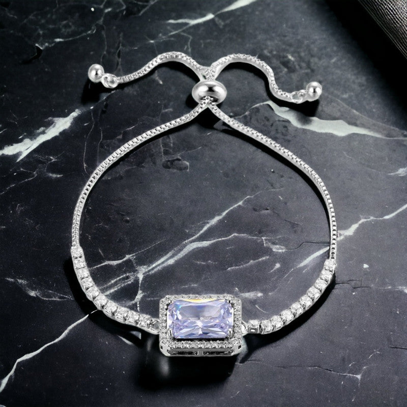Silver Plated Rectangular Crystal Studded Matrix Anti Tarnish Tennis Bracelet