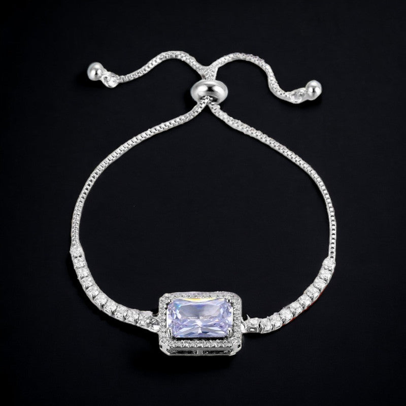 Silver Plated Rectangular Crystal Studded Matrix Anti Tarnish Tennis Bracelet