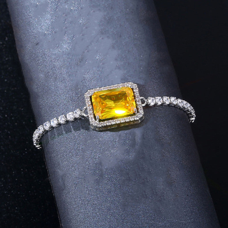 Silver Plated Rectangular Crystal Studded Matrix Anti Tarnish Tennis Bracelet