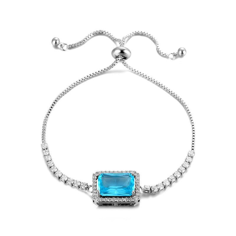 Silver Plated Rectangular Crystal Studded Matrix Anti Tarnish Tennis Bracelet
