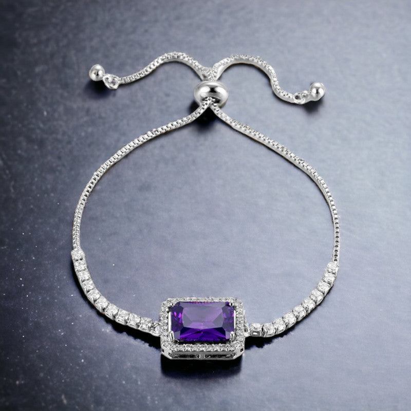 Silver Plated Rectangular Crystal Studded Matrix Anti Tarnish Tennis Bracelet