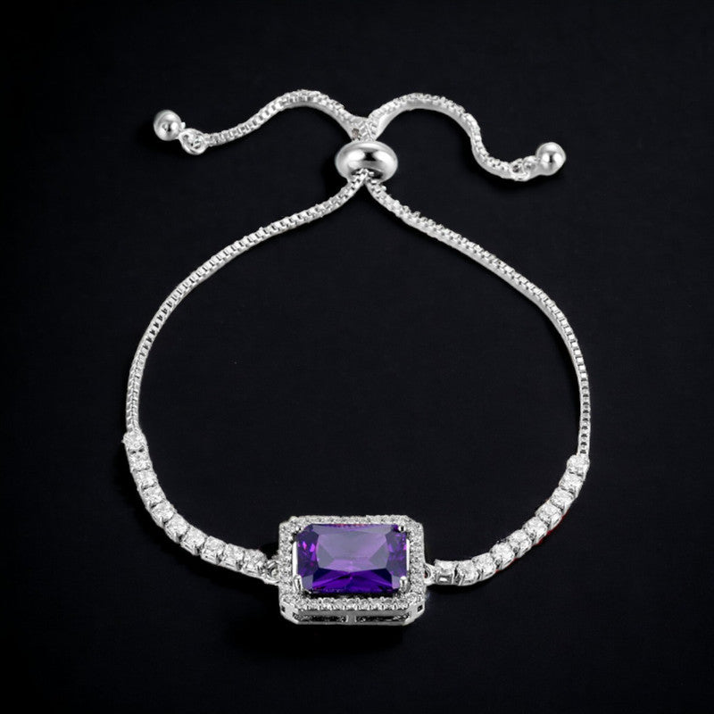 Silver Plated Rectangular Crystal Studded Matrix Anti Tarnish Tennis Bracelet
