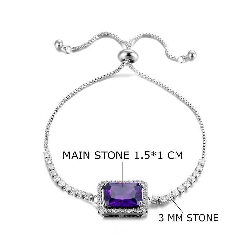 Silver Plated Rectangular Crystal Studded Matrix Anti Tarnish Tennis Bracelet