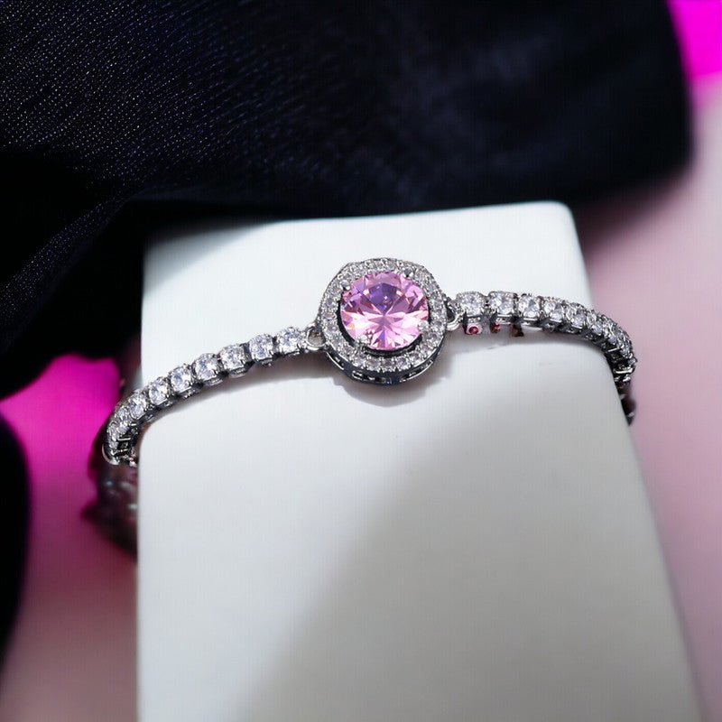 Silver Plated Round Crystal Studded Matrix Anti Tarnish Tennis Bracelet